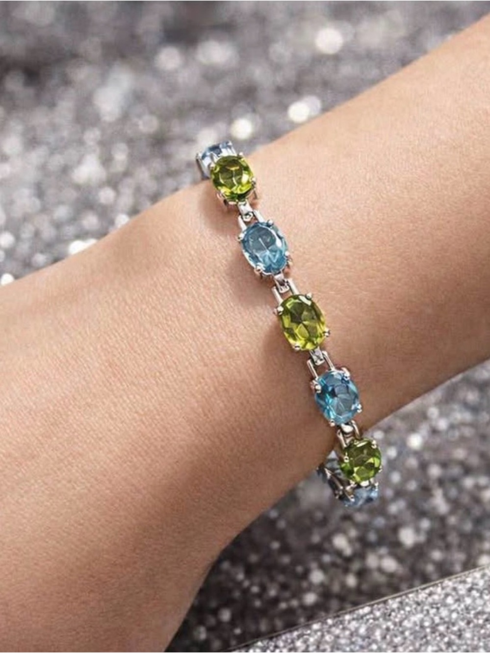 Multi-Gemstone Blue and Green Tennis Bracelet - Women Jewelry